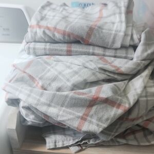 Plaid Gray and Orange Home Bedding Set